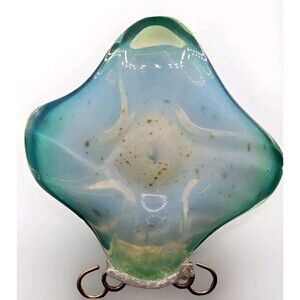 VINTAGE FRATELLI TOSO MURANO GLASS SCULPTURE BOWL OPALINE GREEN SPACE AGE MCM